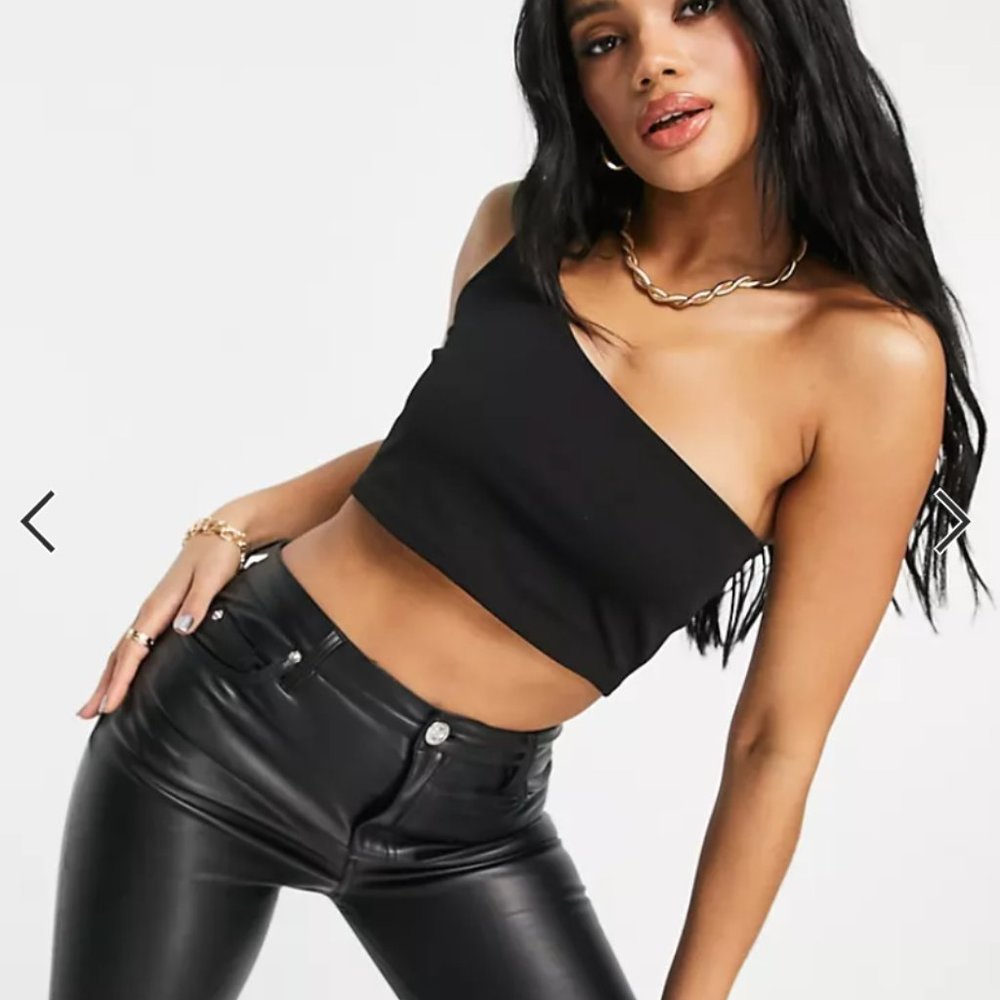 ASOS one shoulder crop top in black